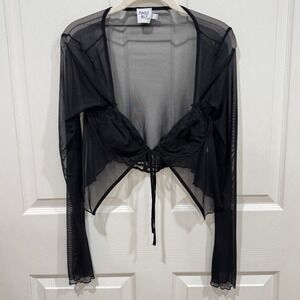 Princess Polly XX Black Mesh Tie‎ Front Long Sleeve Crop Top Size US 4